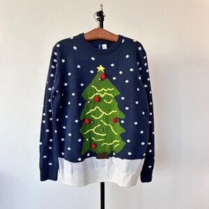 H&M Ugly Christmas Tree Winter Sweater Wool Blend Real Jingle Bells Mens S